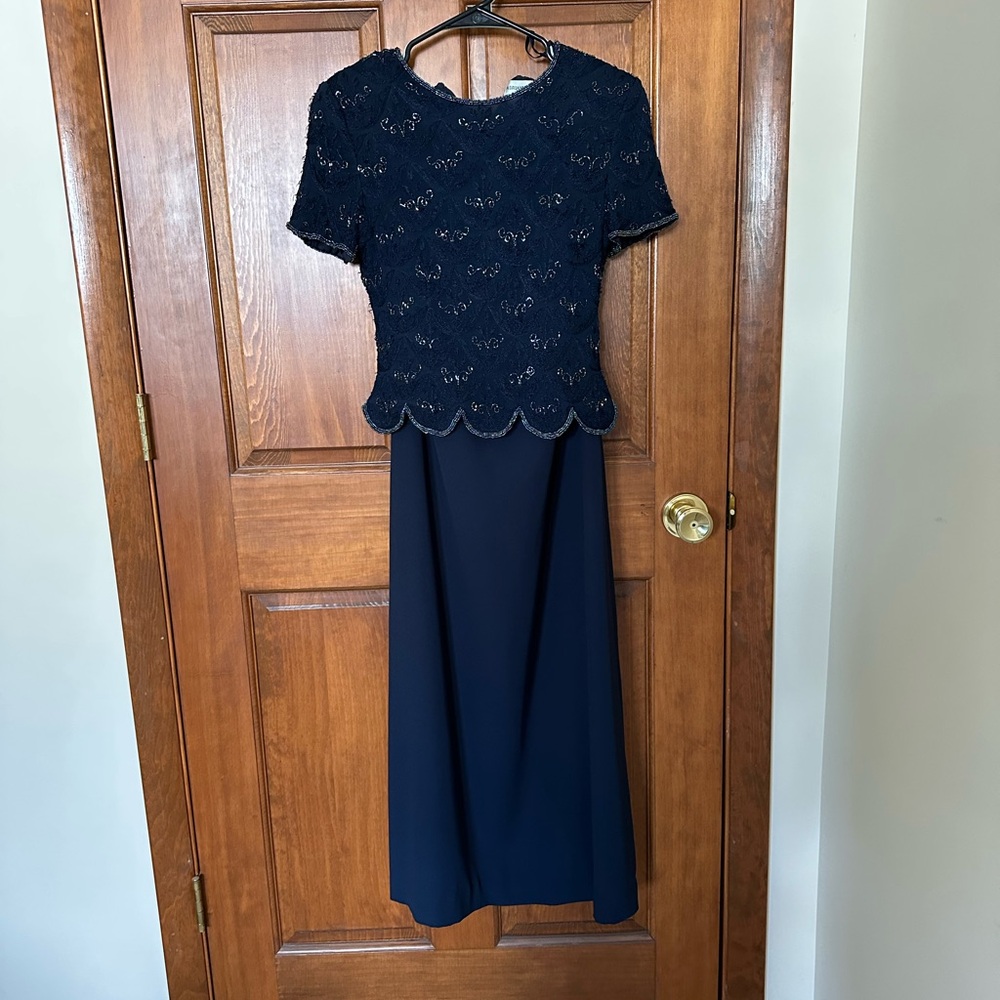 Adrianna Papell Navy Lace Midi Dress